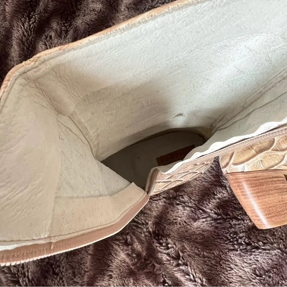 VINCENT Ankle Boots Beige Leather Croco Print Exterior Made in Italy Size 36.
